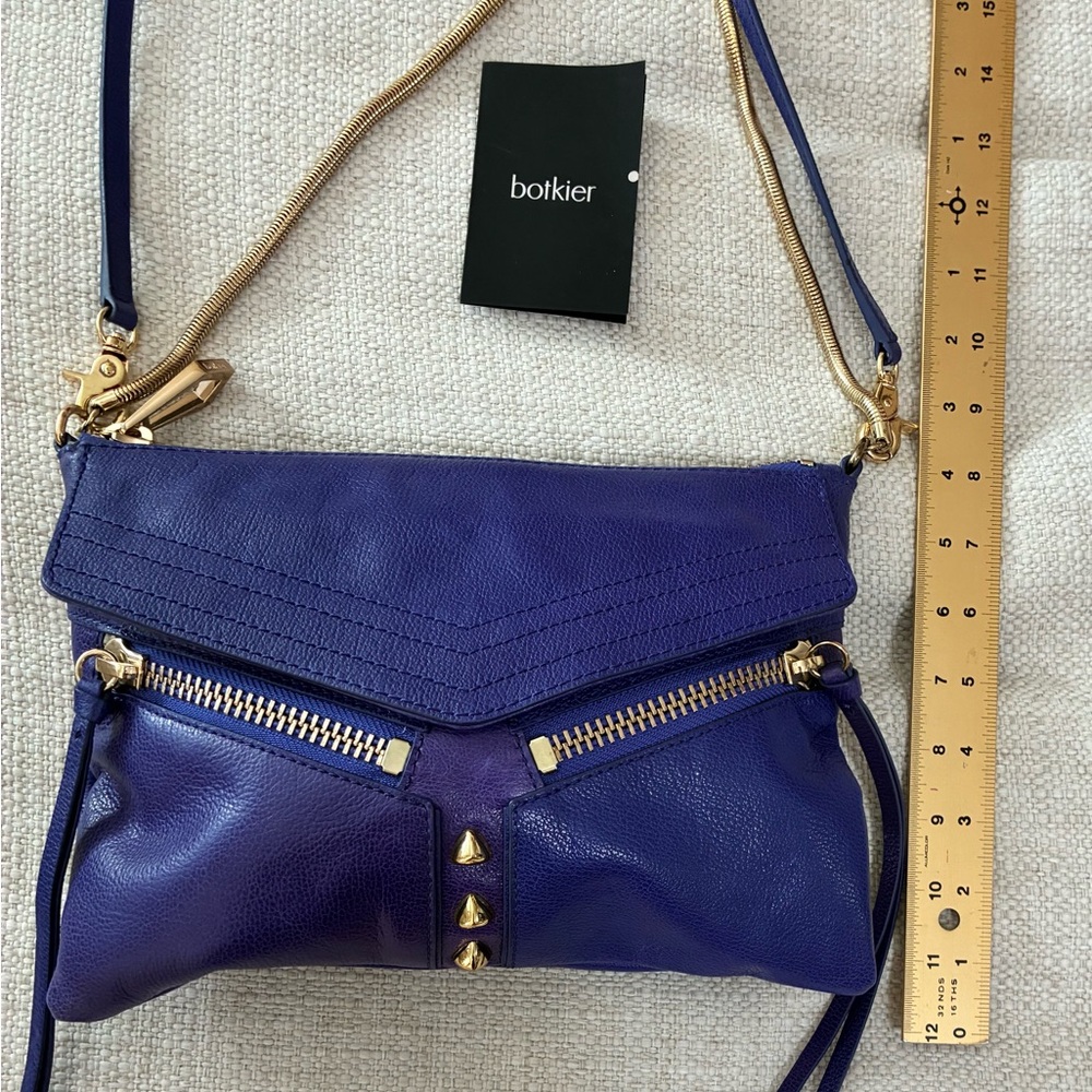 Botkier EUC Trigger Envelope Royal Blue Leather Crossbody Bag with Gold Accents - Picture 9 of 14